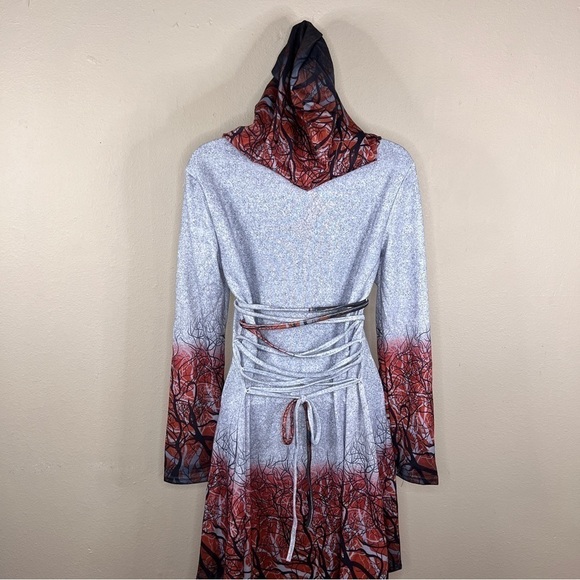 Medium Grey Hooded Sweater Dress Halloween Goth Druid Cosplay Long Sleeve - Picture 13 of 14